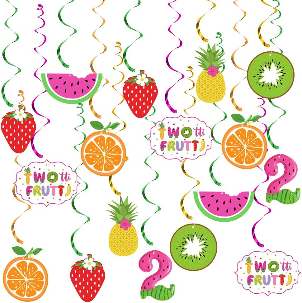 Twotti Frutti Birthday Decorations, Tutti Frutti Hanging Swirl Decorations, Pineapple Watermelon Strawberry Orange Summer Fruit