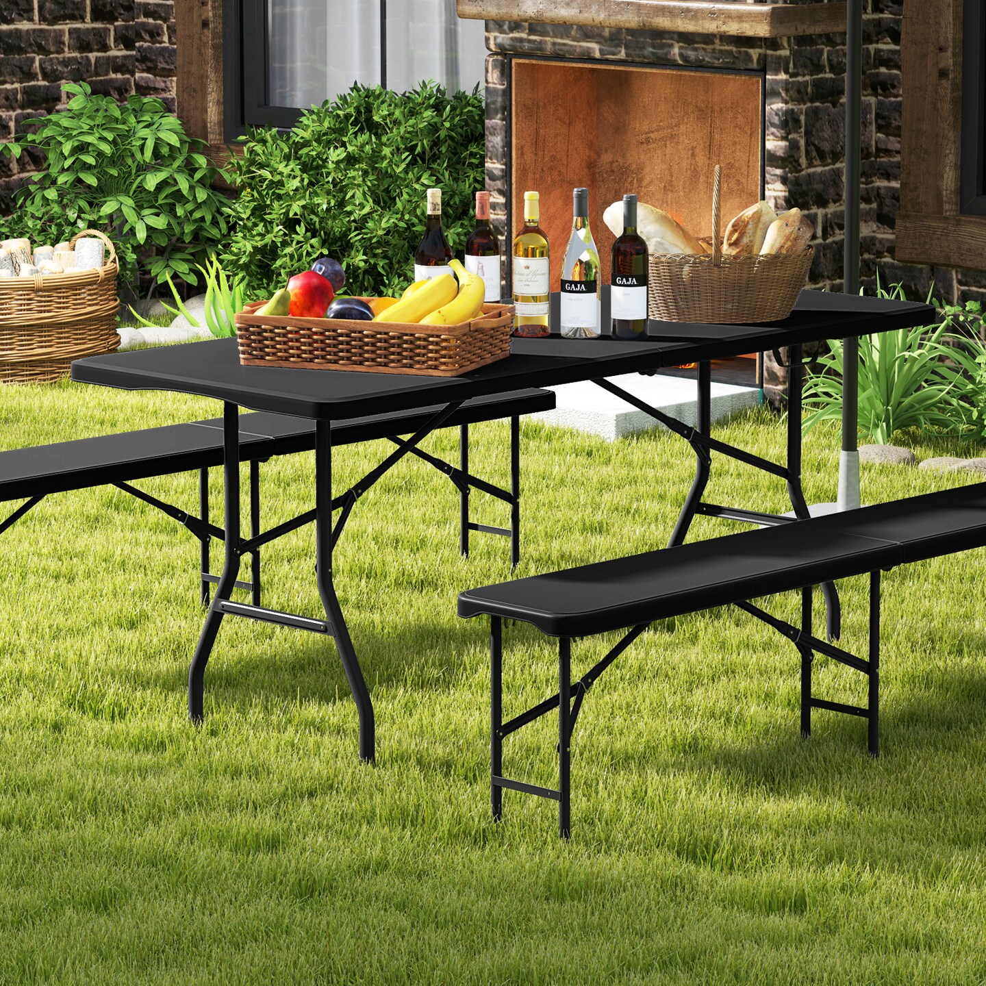HDPE Folding Table with Metal Legs, Portable and Weatherproof
