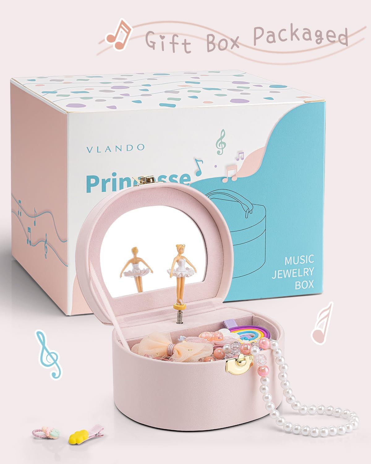 Musical Jewelry Box for Girls, Small Kid Music Box with Ballerina for Birthday Bedroom Decor, Gifts for Girls Kids - Light Pink