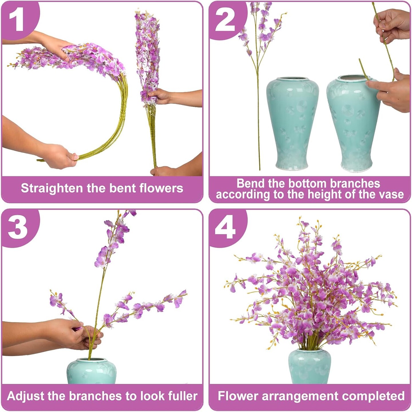 Purple Artificial Orchid Silk Fake Flowers 6 Pcs in Bulk 38&#x22; Faux Dacing Lady Orchids Long Stem for Home Office Wedding Table Centerpieces Summer Yard Garden Indoor Outdoor Decoration