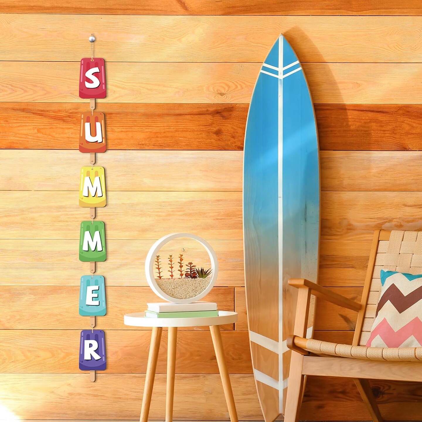 Summer Door Porch Signs Wooden Ice Cream Door Hanger Welcome Door Decor Teal Farmhouse Porch Rustic Wall Plaque Decor with Lanyard for Front Door Home Bathroom Indoor Outdoor