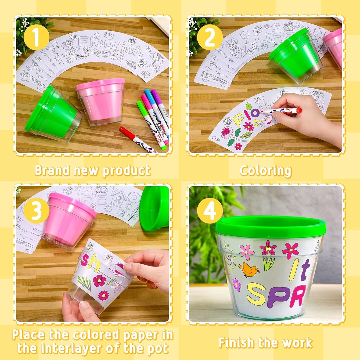 28-Piece Spring DIY Flower Pot Craft Kit – Includes 16 Paint-Your-Own Flower Pots and 12 Colorful Markers, Perfect for Adult Craft Activities and Personalized Spring Décor