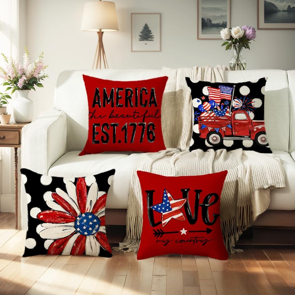 4th of July Pillow Covers 20x20 Set of 4