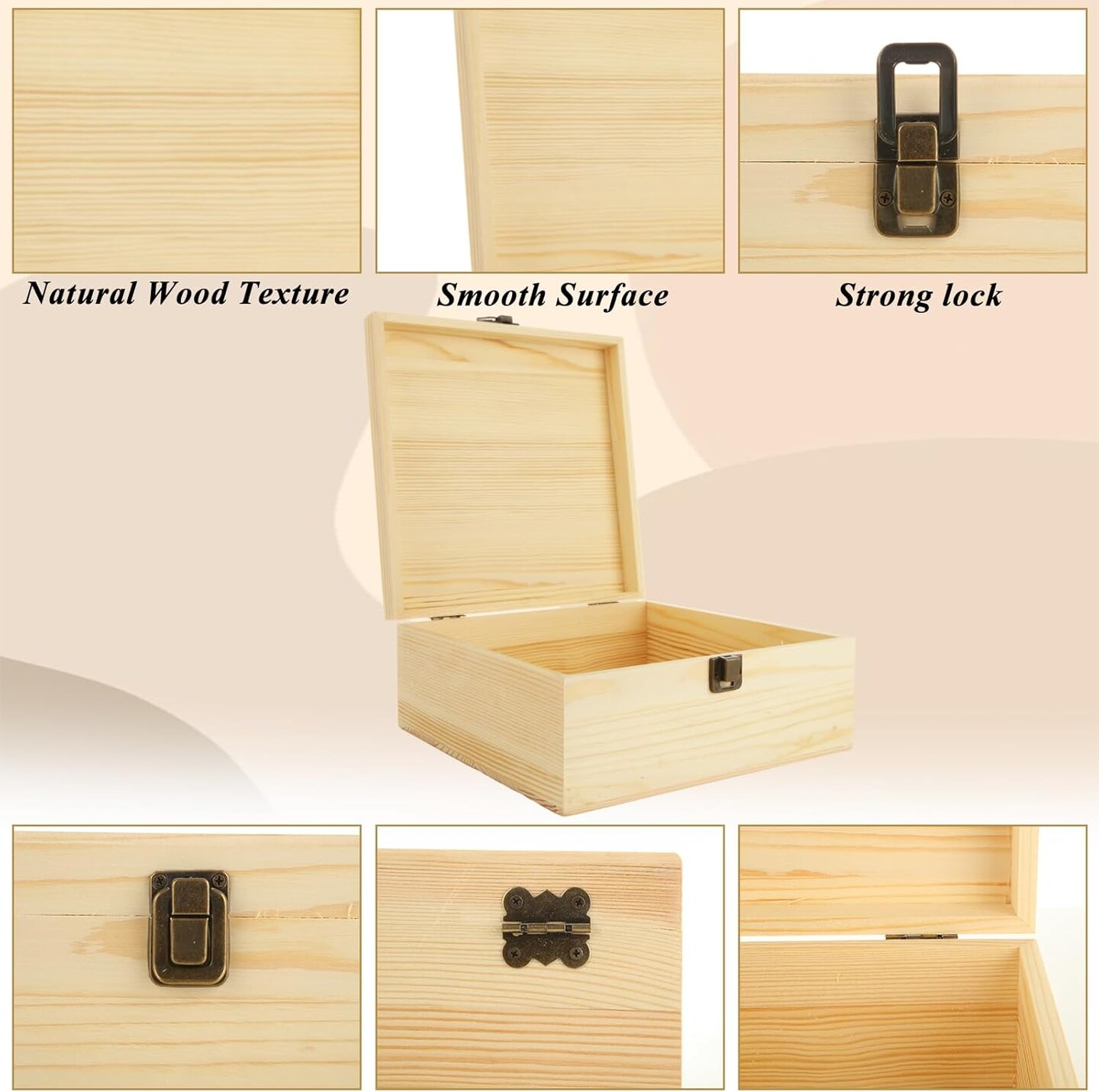 2Pcs Large Wooden Box, 12.6&#x22; x 8&#x22; x 3.1&#x22; Unfinished Wooden Box with Hinged Lid, Reusable Wood Boxes for Crafts,Gift, Home Storage, DIY Keepsake Box