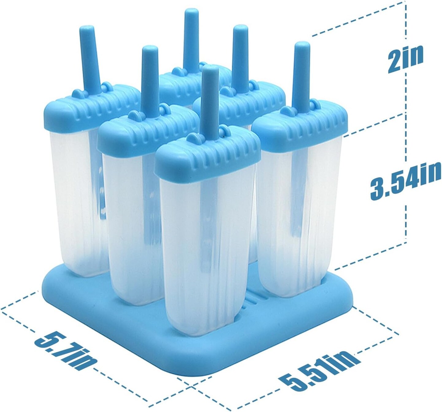 6-Piece Reusable Popsicle Molds – Sky Blue, Food-Grade BPA-Free, Easy-Release DIY Ice Pop Maker with Reusable Popsicle Sticks (Sky Blue)