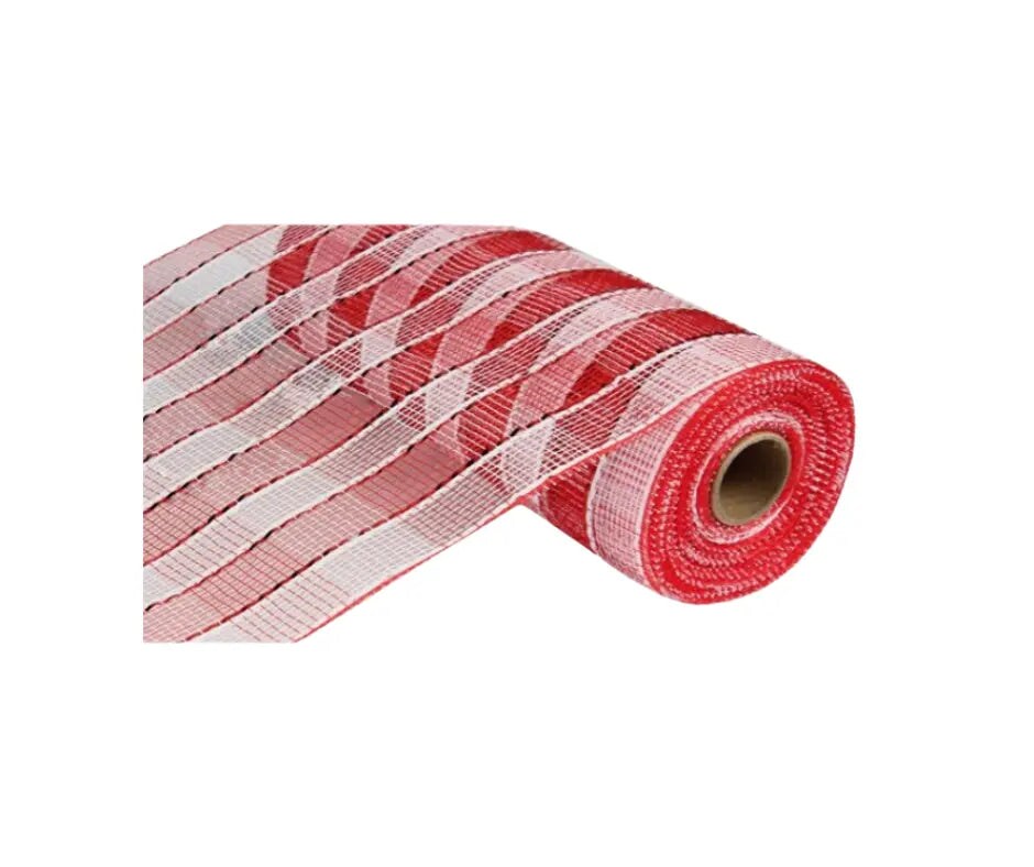 RE1351N5-10 Inch Red/White Wide Foil Deco Mesh