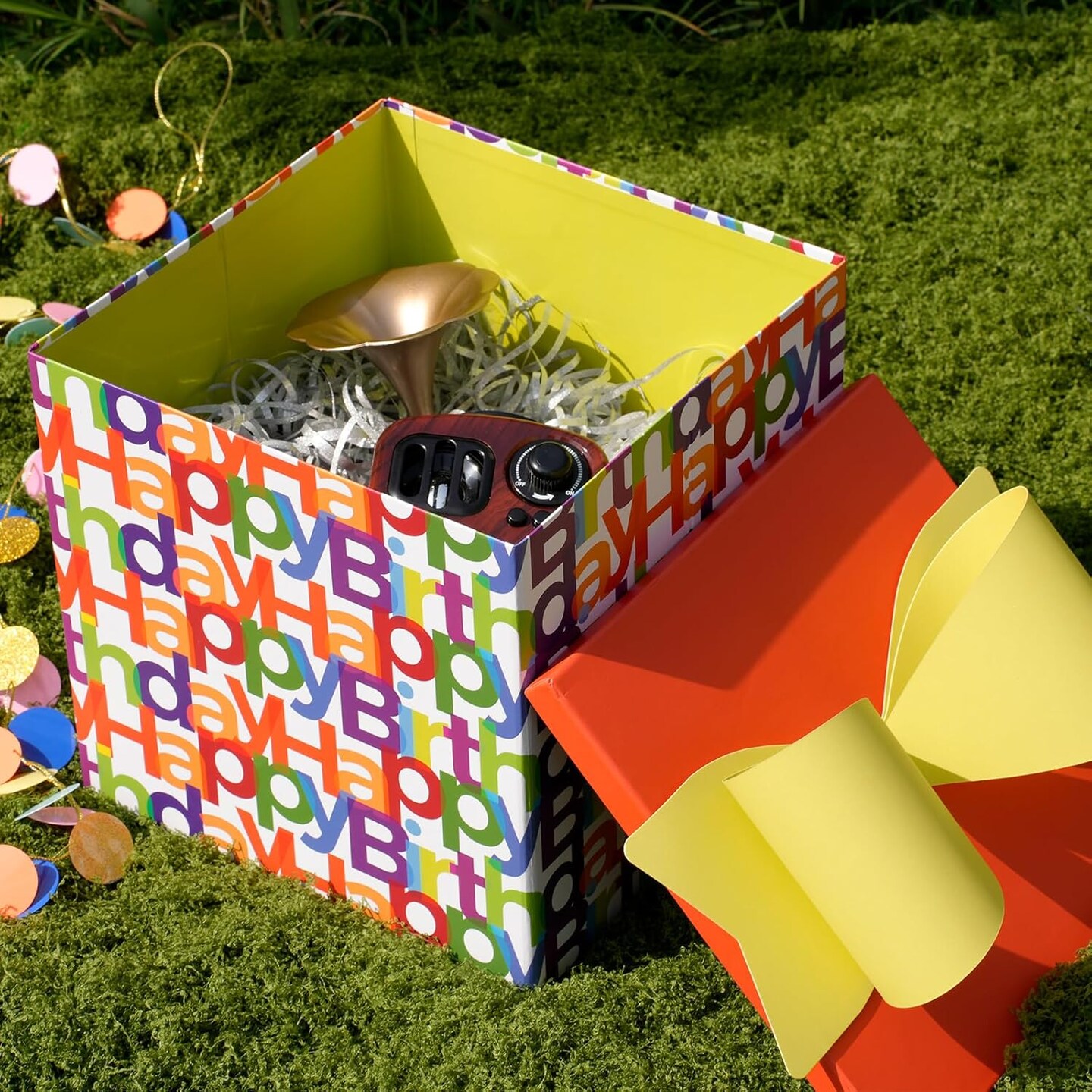Medium Birthday Gift Boxes with Lids for Presents, Text Design Collapsible Gift Box for Birthday, Baby Shower, Party