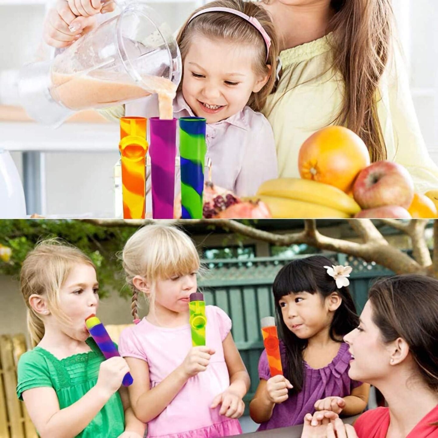 Popsicle Molds for Kids,6 Pieces Popsicles Molds Silicone BPA- Free Popsicle Molds with Rack,Multicolored Reusable Popsicle Maker Ice Pop Molds Attached Lids for Adults Kids with Cleaning Brush