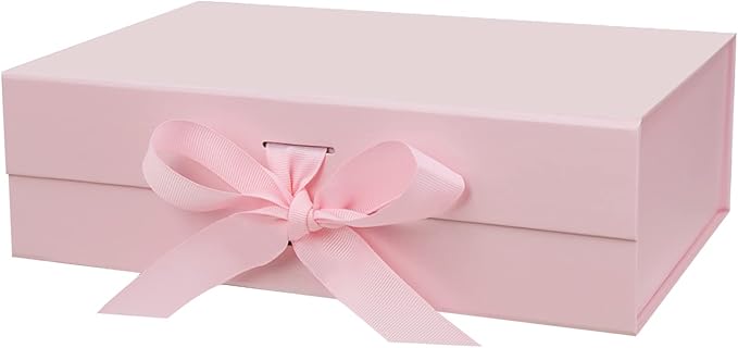 10.5"X7.5"X3.1" Pink Magnetic Gift Box with Lid and Ribbon for Presents