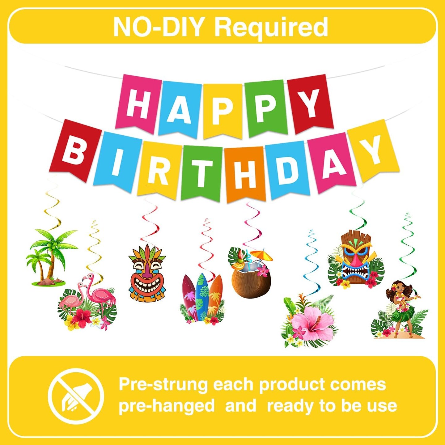 Aloha Beach Themed Party Decorations - Hawaiian Luau Birthday Supplies with Banner Honeycomb and Hanging Swirls for Tropical Summer Pool Party