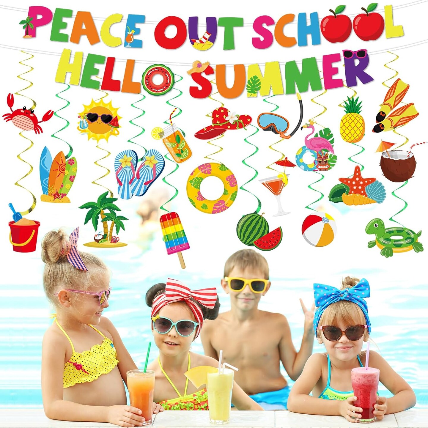 Peace Out School Hello Summer Party Supplies Last Day of School Party Banners Schools Out for Summer Theme Hanging Swirls Centerpieces Set for Classroom Nursery Pool Vacation Beach Decorations
