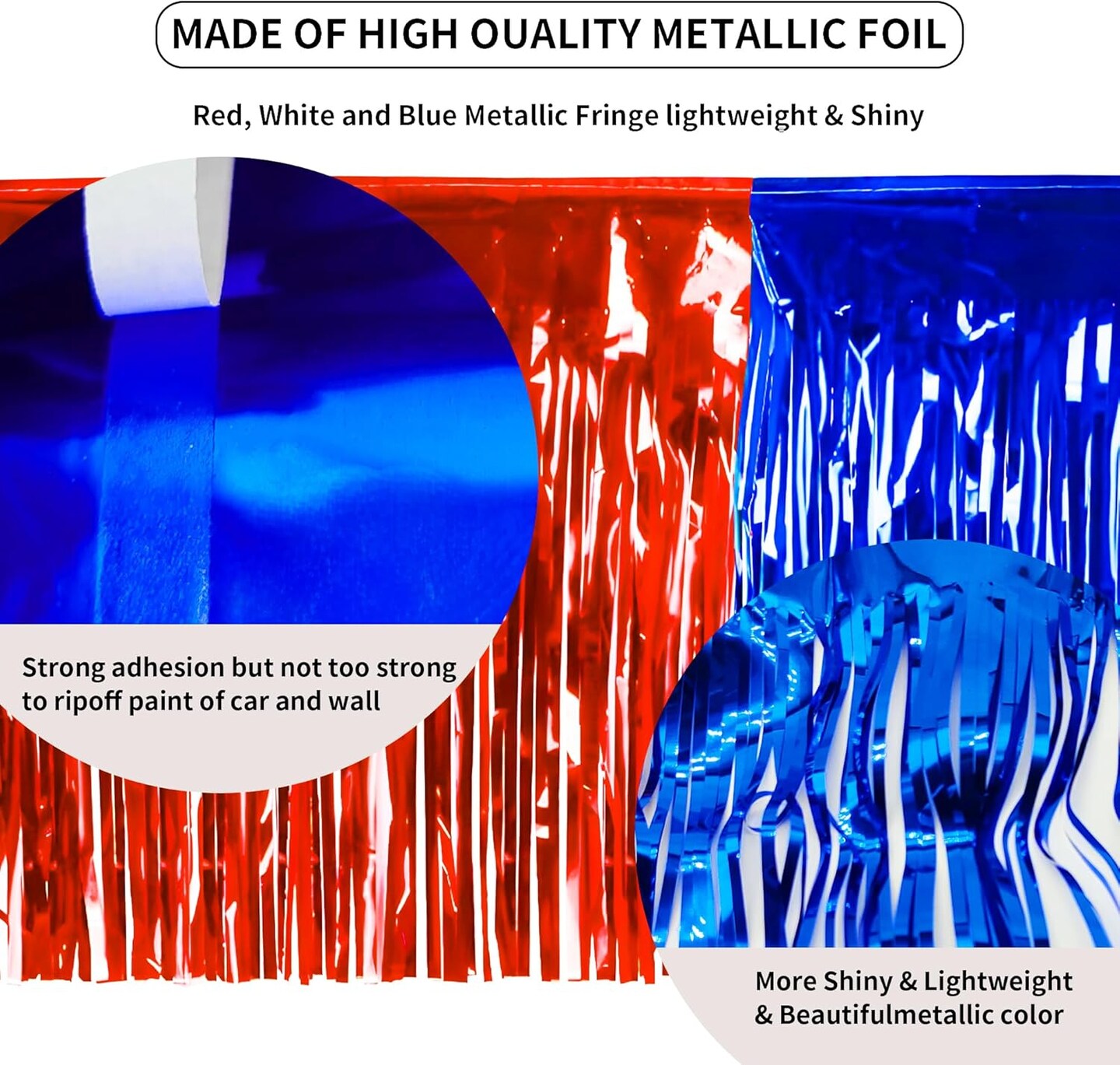4th of July Decorations 4 Pack Tinsel Foil Fringe Garland Curtains Streamers Hanging Red White Blue Fringe Backdrop Banner for Parade Floats Decorations 4th of July America Patriotic Day Memorial Day