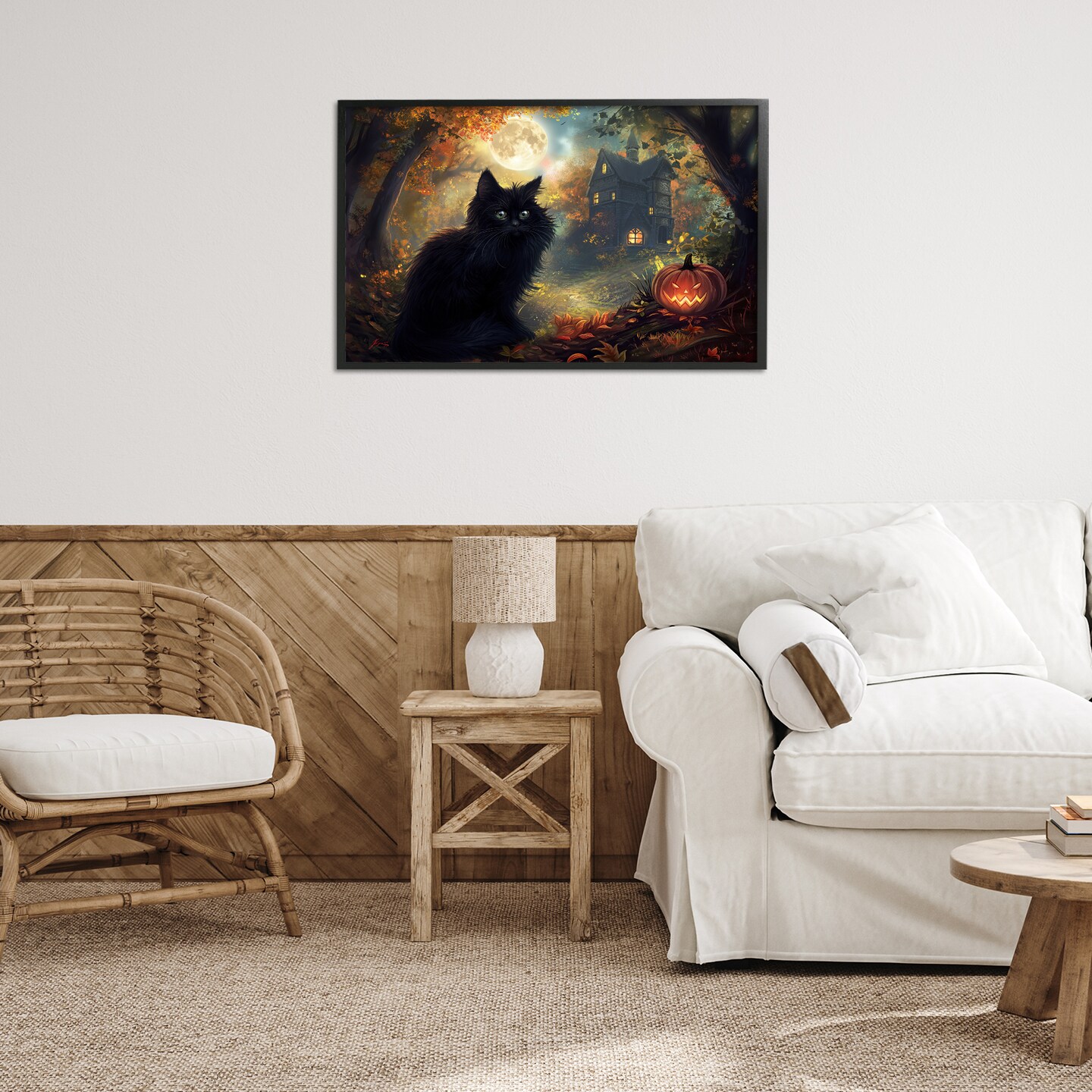 Stupell Industries Black Cat &#x26; Haunted Mansion Framed Giclee Design by Wumples