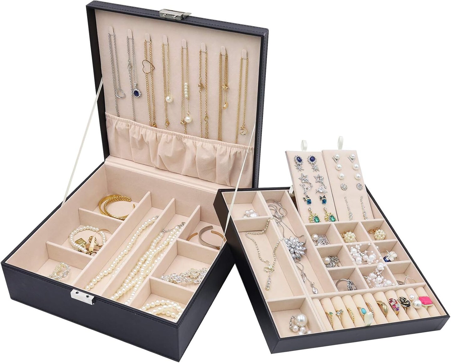 2 Layers Large Leather Jewelry Organizer Storage