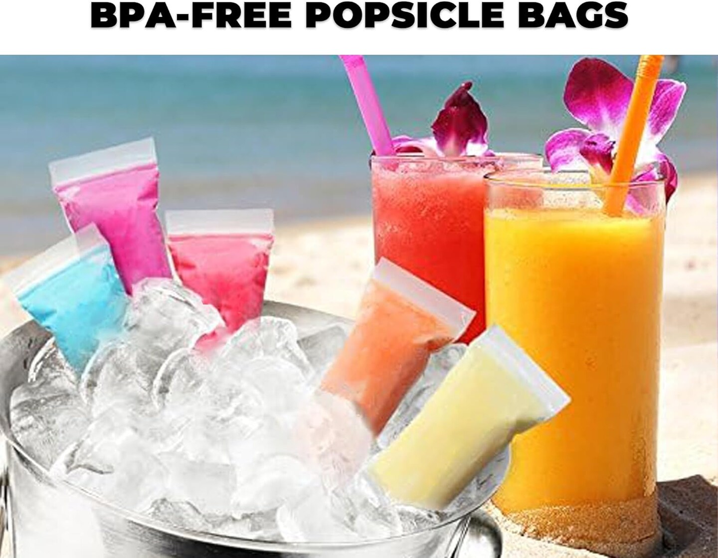 Disposable Popsicle Bags, 100 Pack 11.0&#x22;W x 2.2&#x22;H BPA-Free Freezer Pop Bags with Zip Seals &#x26; Silicone Funnel for DIY Healthy Snack Yogurt Stick Juice &#x26; Fruit Smoothies