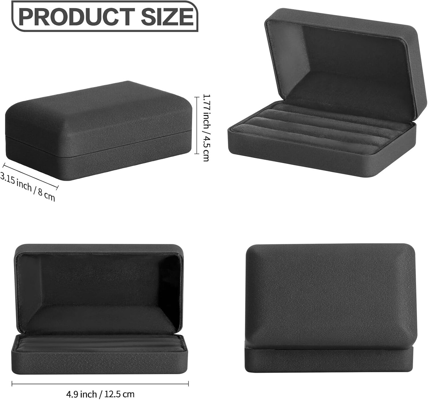 Velvet Ring Storage Box – Travel Jewelry Case with 3-Slot Ring Display Organizer (Black)