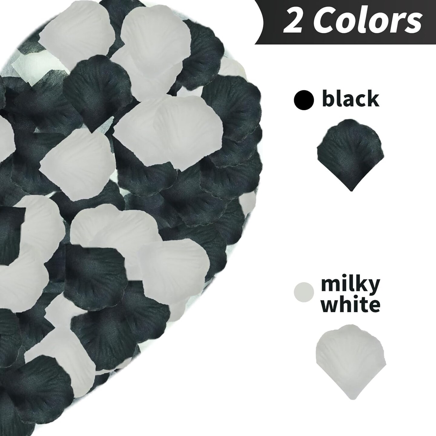 1200 Pcs Black Cream White Rose Petals - Silk Rose Petals for Romantic Night, Wedding Party Decoration