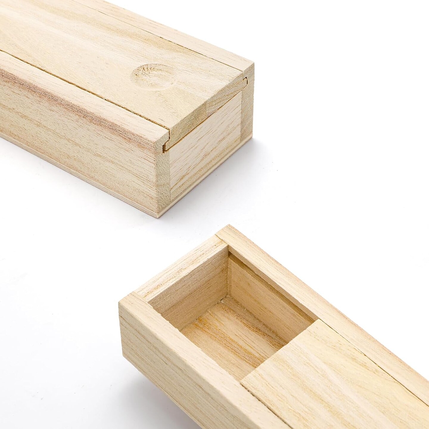 16 Pack Unfinished Wood Box with Sliding Lid, Small Narrow Pencil Box Rectangular Keepsake Case Small Gift Boxes for Art Hobbies, DIY Craft, Jewelry Necklace Storage