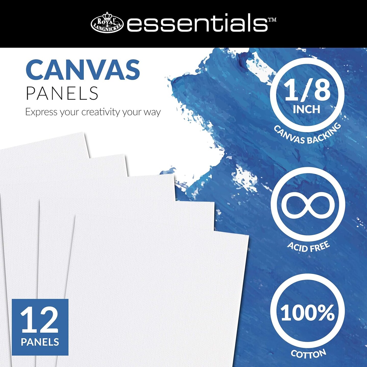 CNVB-912-12 | Royal &#x26; Langnickel Essentials 9&#x22; x 12&#x22; Art Canvas Panels, 12Pk