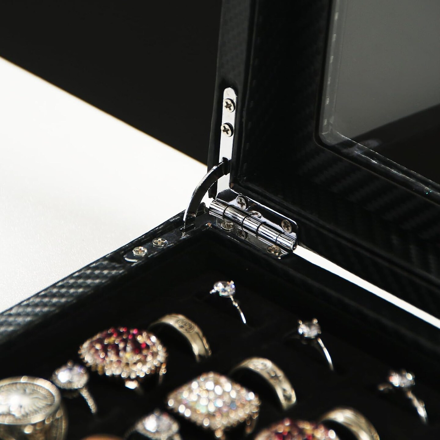 ,49 Slots Cufflink Storage Tray with Glass Rings Display Jewelry Storage