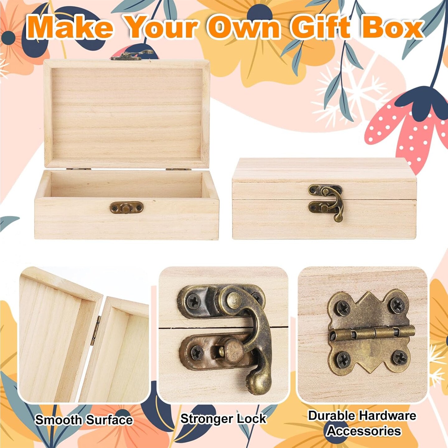 24 Pack Unfinished Wood Box with Hinged Lid, 6 x 4 x 2 Inch Storage Small Wooden Boxes for Craft Kids Christmas Gift Paint DIY Unpainted Jewellery Organizing Box Art Box