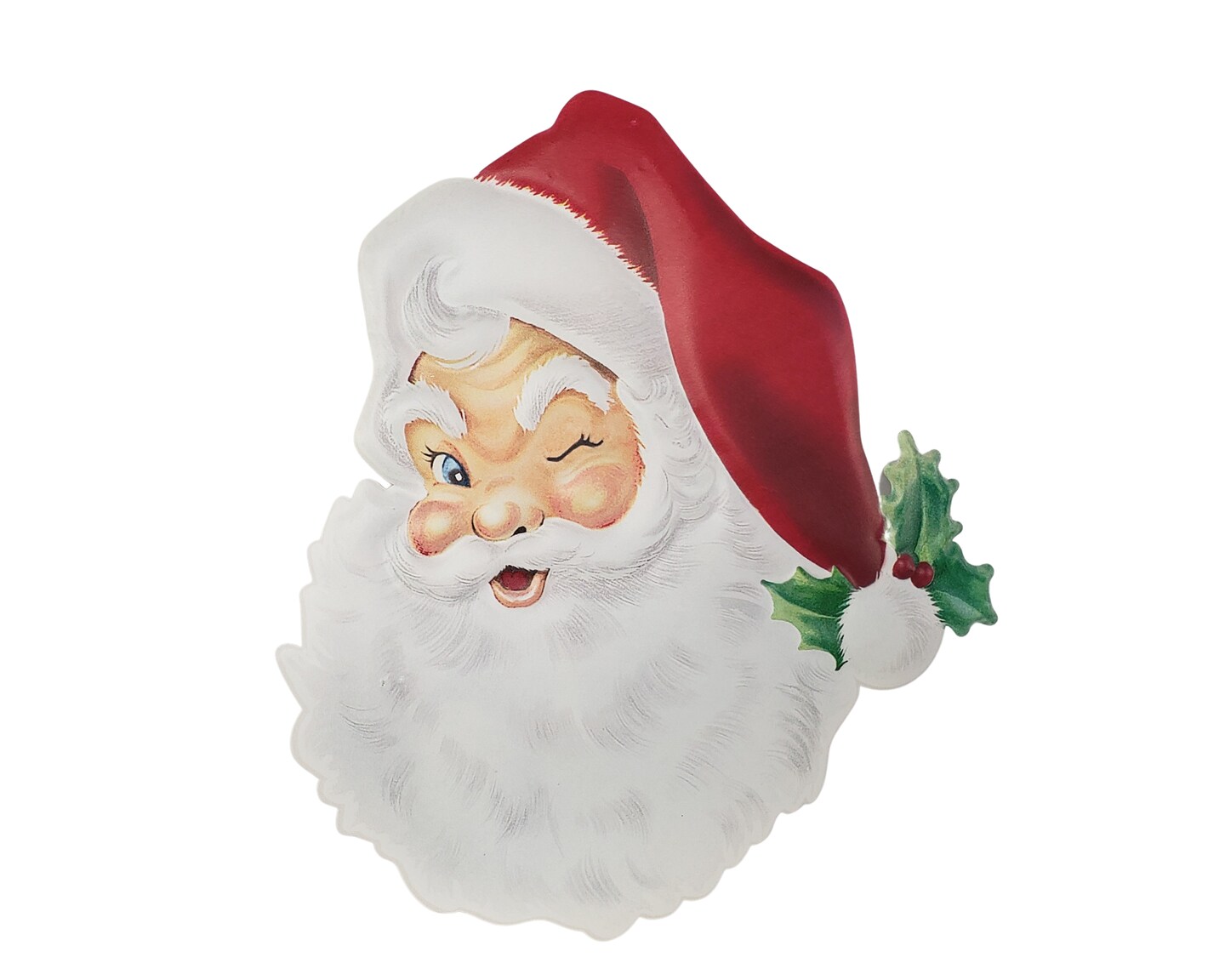 12&#x22;H x 11.75&#x22;L Embossed Metal Santa Face Sign - Charming Christmas Decoration-MD0621