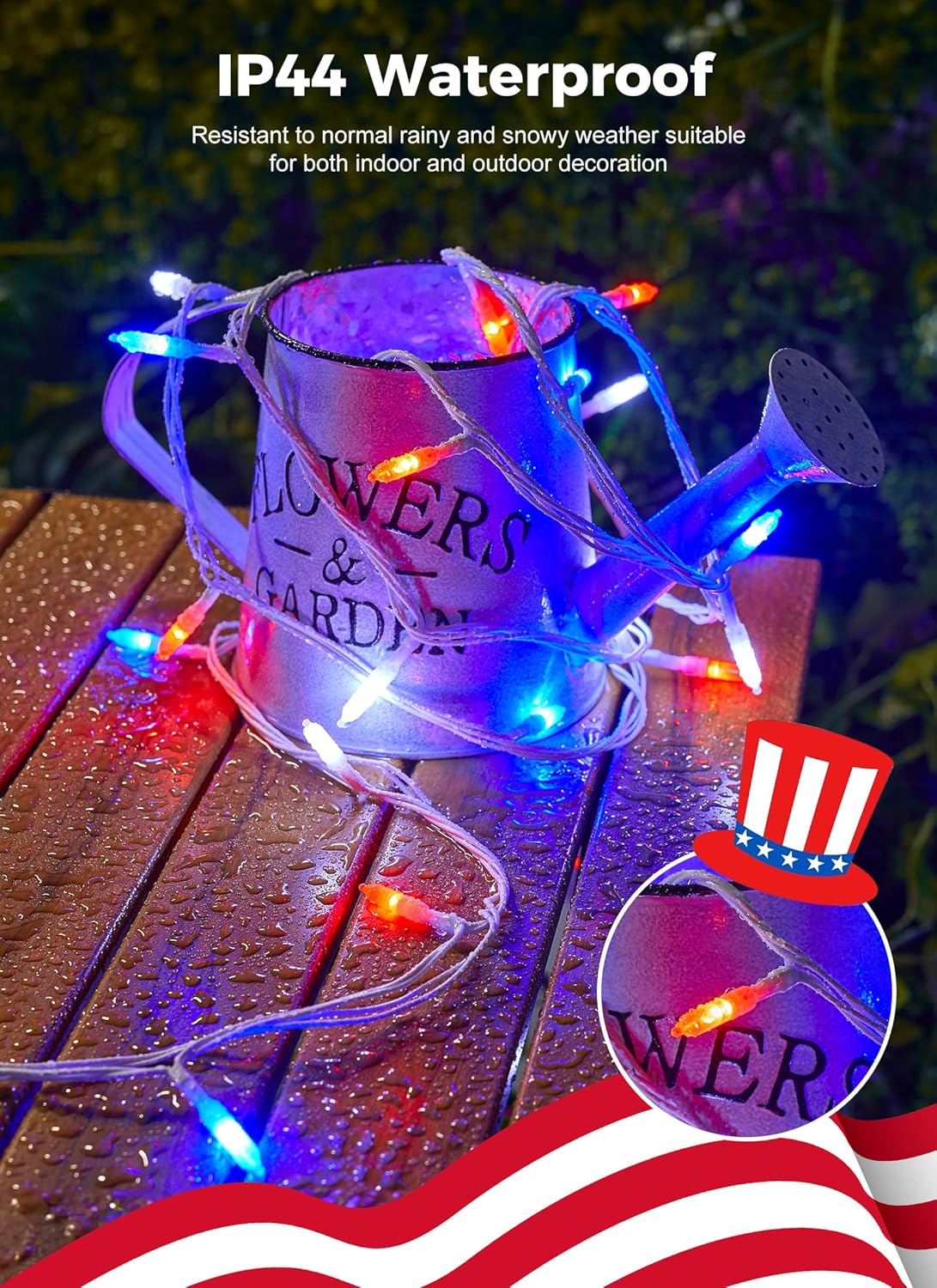 Red White Blue LED Mini Lights, 39Feet 100 LED 4th of July Decor String Lights with 8 Lighting Modes, Connectable Independence Day Lights for Wreath Indoor Outdoor Memorial Day Decoration, White Wire