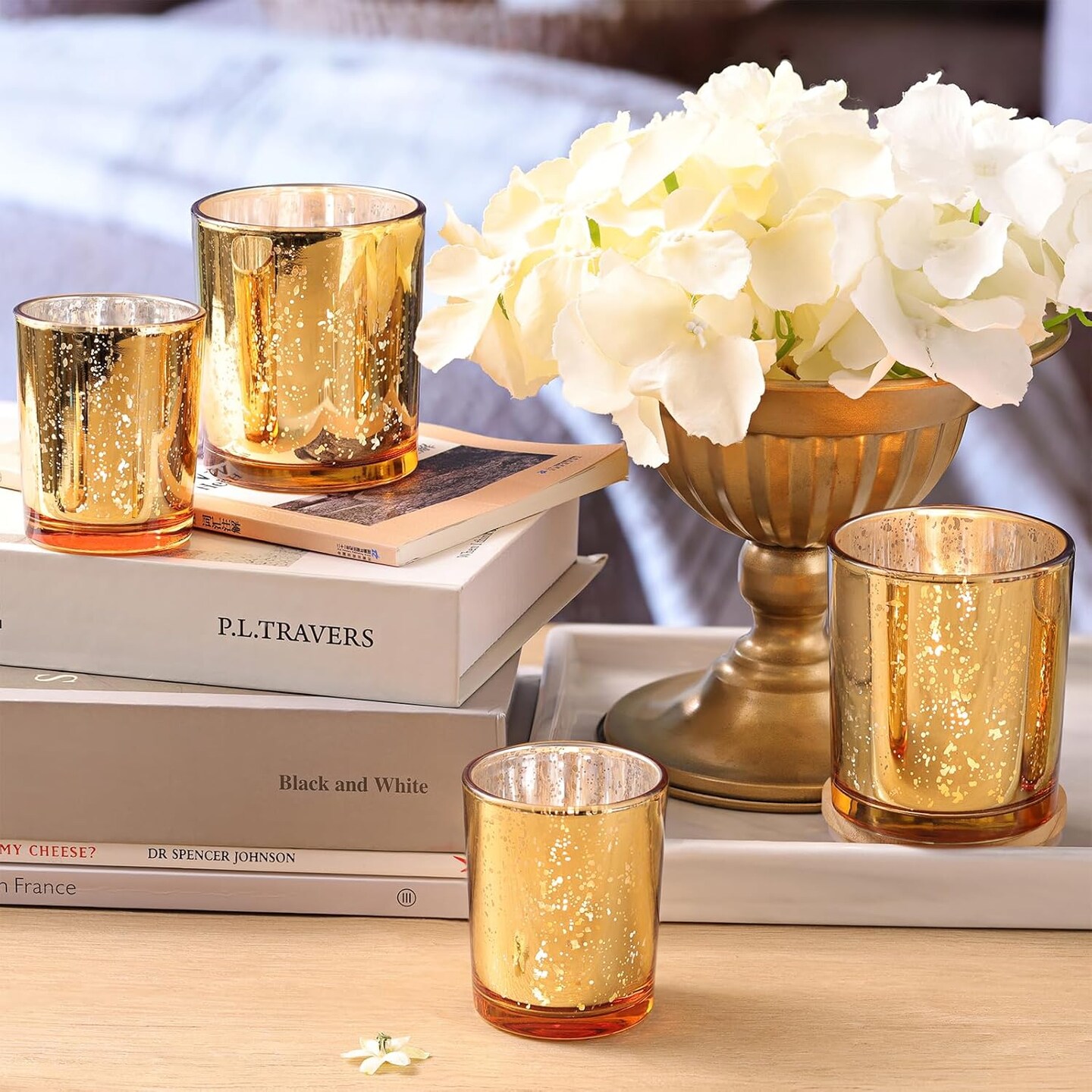 12pcs Gold Mercury Glass Votive Candle Holders &#x2013; Large Speckled Tealight Set for Weddings, Parties, Centerpieces &#x26; Home D&#xE9;cor