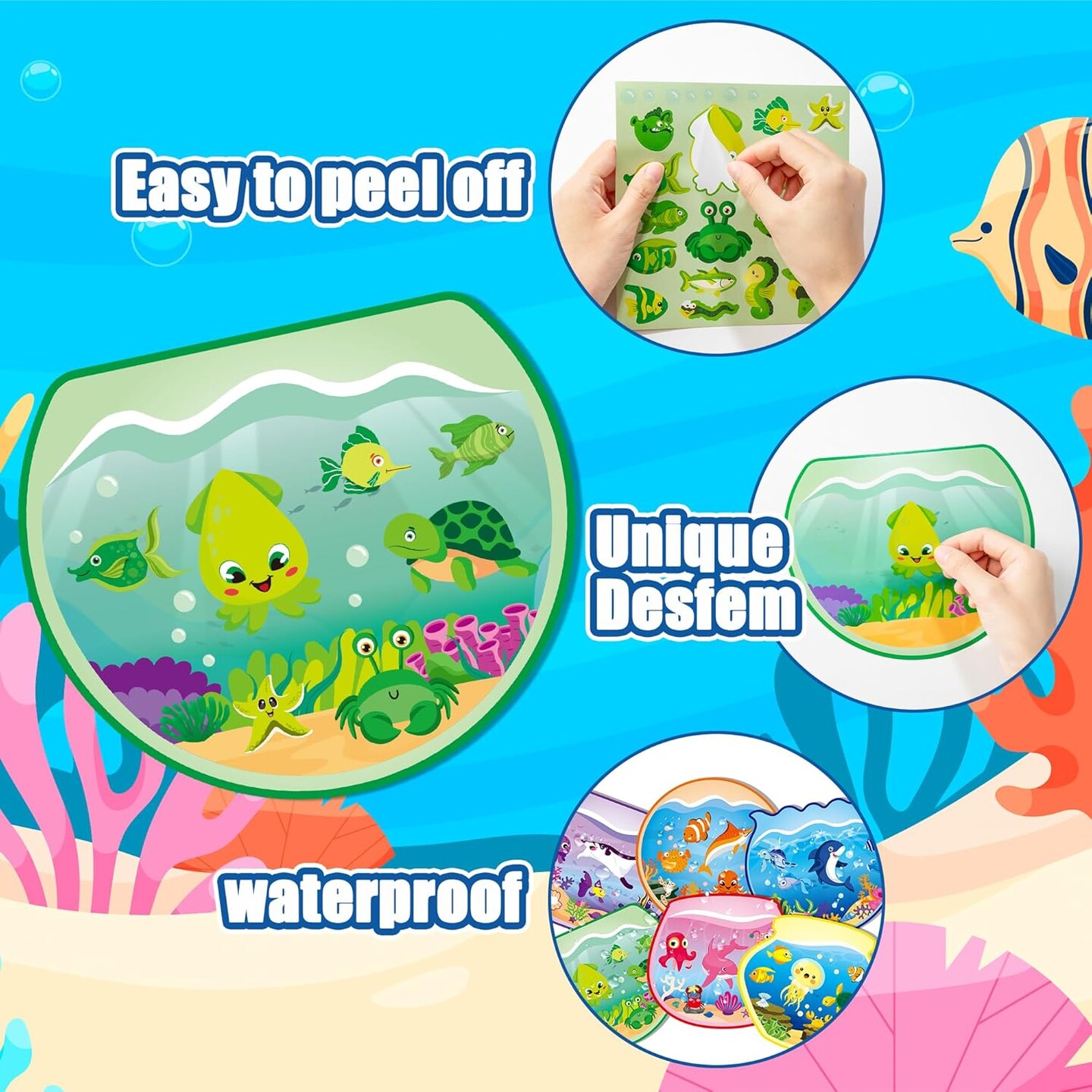 24PCS Color Sorting Summer Sea Animal Sticker Scene for Kids, Make A Sea Scene with Shark Tropical Fish, Make Your Own Ocean Animal Sticker Art Craft, DIY Fall Games Activities