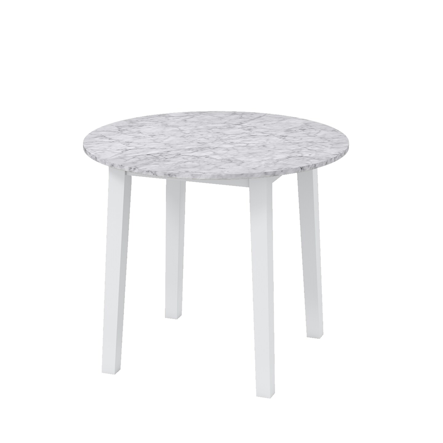 Rubber Wood Round Dining Table with Marble Top, Safe Corners and Easy Assembly