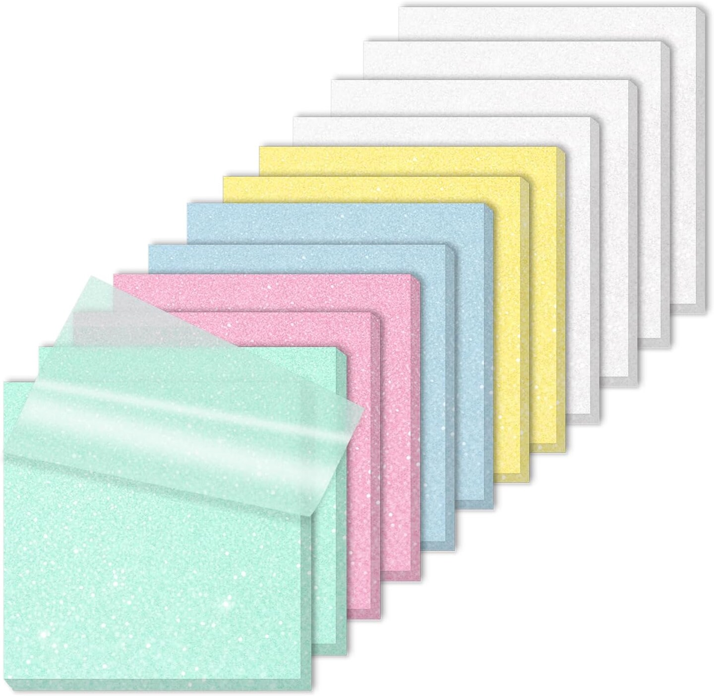 Transparent Sticky Notes 12 Pack, Frosted Glitter Colored 3x3 Inch, High Transparency Glass-Like Adhesive Clear Seee Through Sticky Notes for Women Office School Supplies 600 Sheets