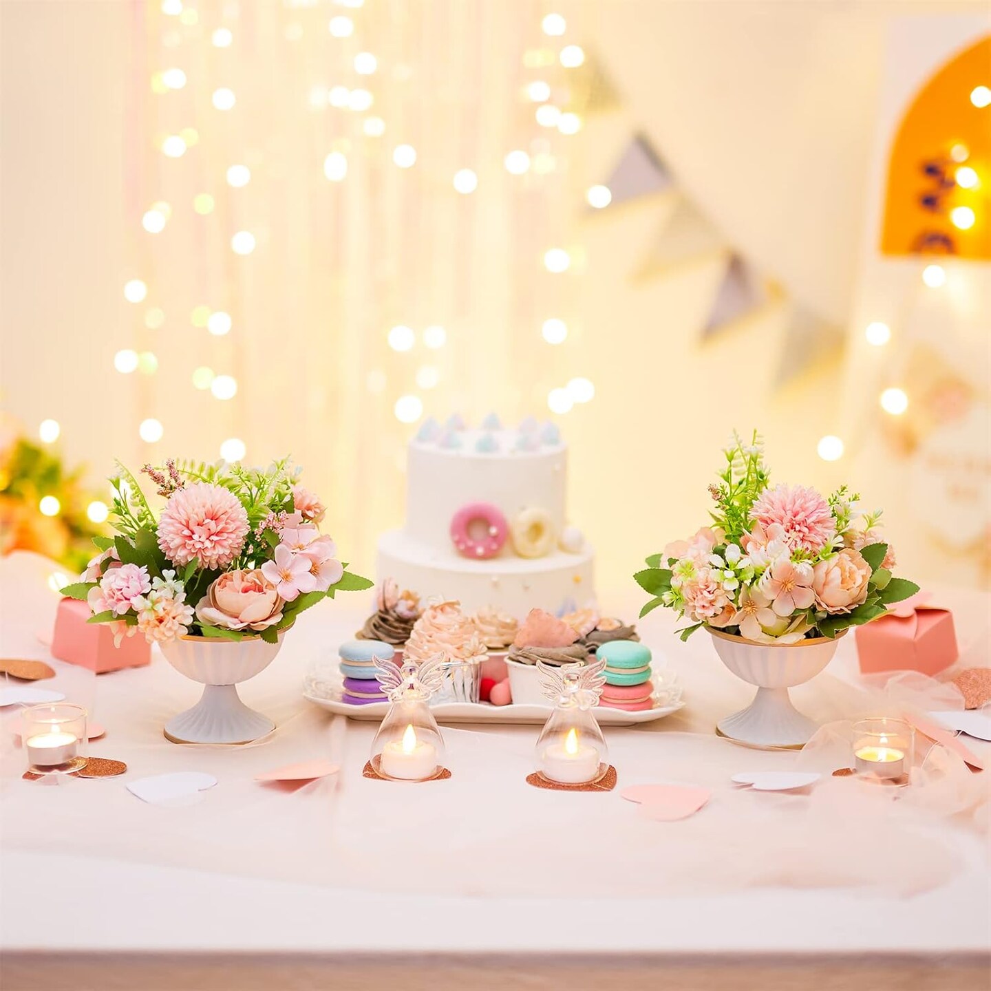 Mini White Flower Arrangement Pots for Centerpiece Table Decorations Metal Vase Urn Planter Decor (3.7IN-2PCS, White)