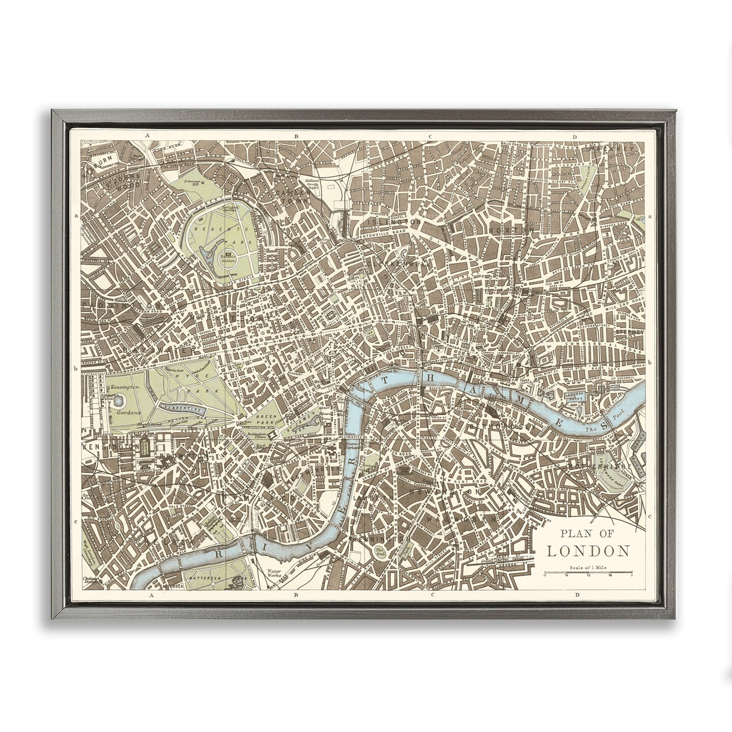 Stupell Industries Vintage Blueprint Plant of London Floating Frame Design by Phillipa Katz