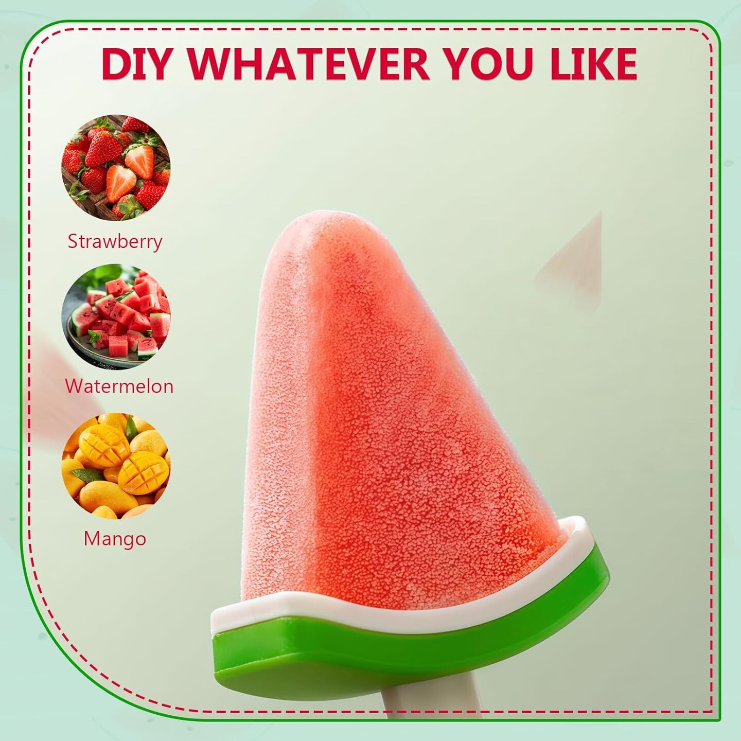 Watermelon-Shaped Popsicle Molds for Kids - 4 Cavity BPA-Free Reusable Ice Pop Molds, Easy Release DIY Homemade Ice Cream Maker for Toddlers & Summer Treats