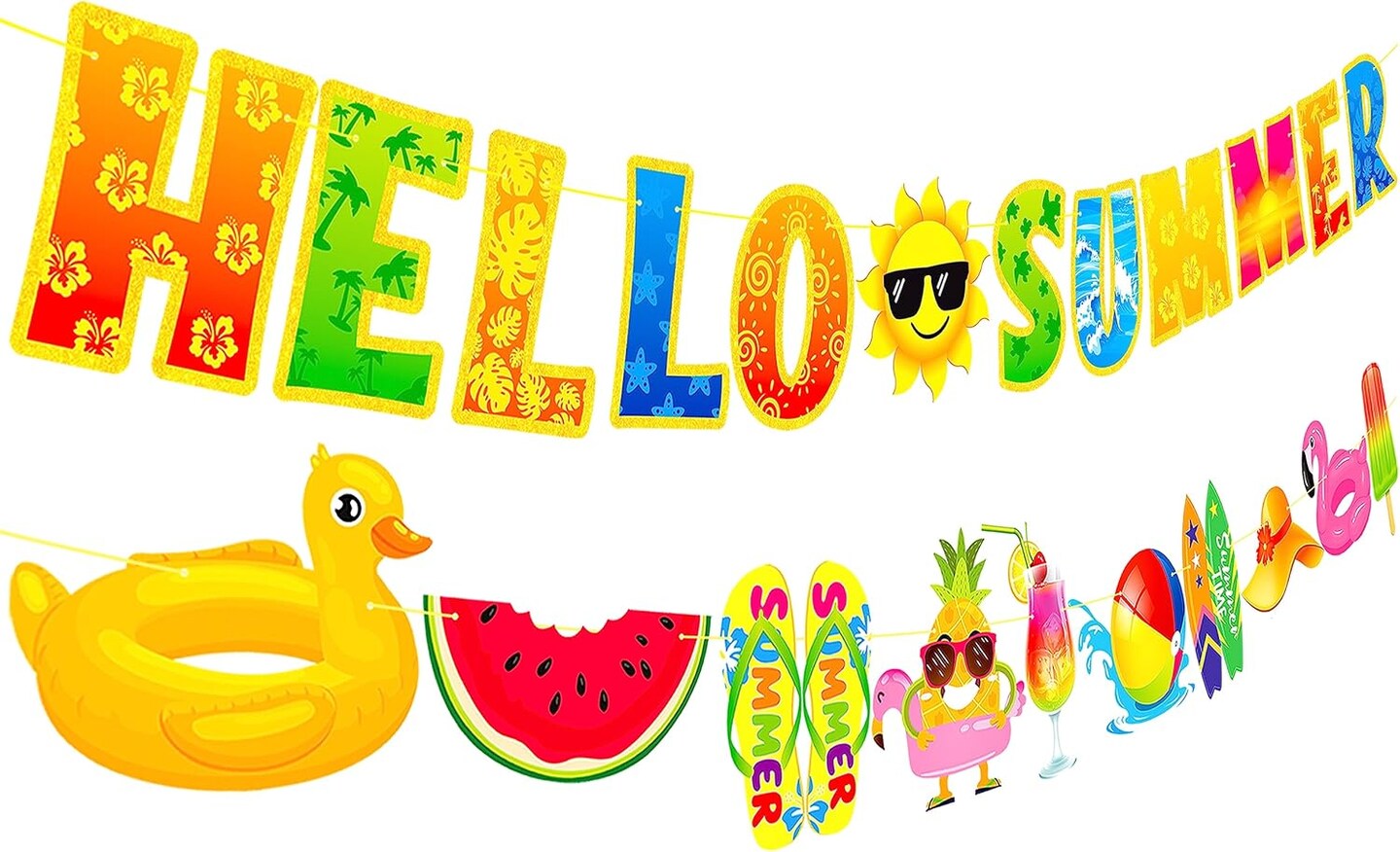 Hello Summer Banner Decorations Hello Summer Birthday Party Decorations Summer Pool Party Banner Decorations for Sun Signs Summer Birthday Beach Pool Party Bunting Garland Banner Decorations
