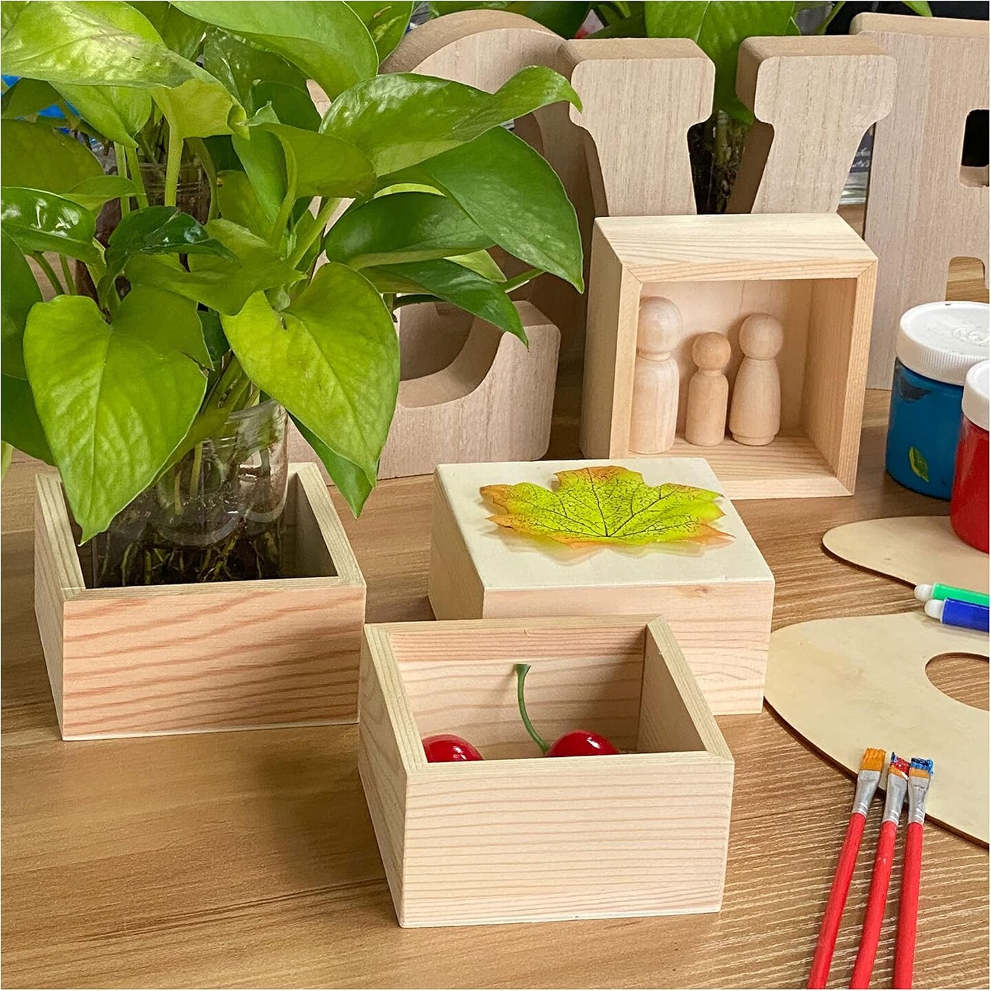 24 Pack 4 Inch Square Wood Box Unfinished Small Wooden Boxes for Crafts (Outer 4.1x 4.1x 2.4 in,Interior 3.5 x 3.5 x 2.3 in)
