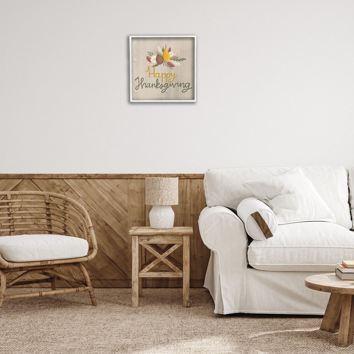 Stupell Industries Happy Thanksgiving Rustic Harvest Framed Giclee Design by Mandy Ford Art + Illustration