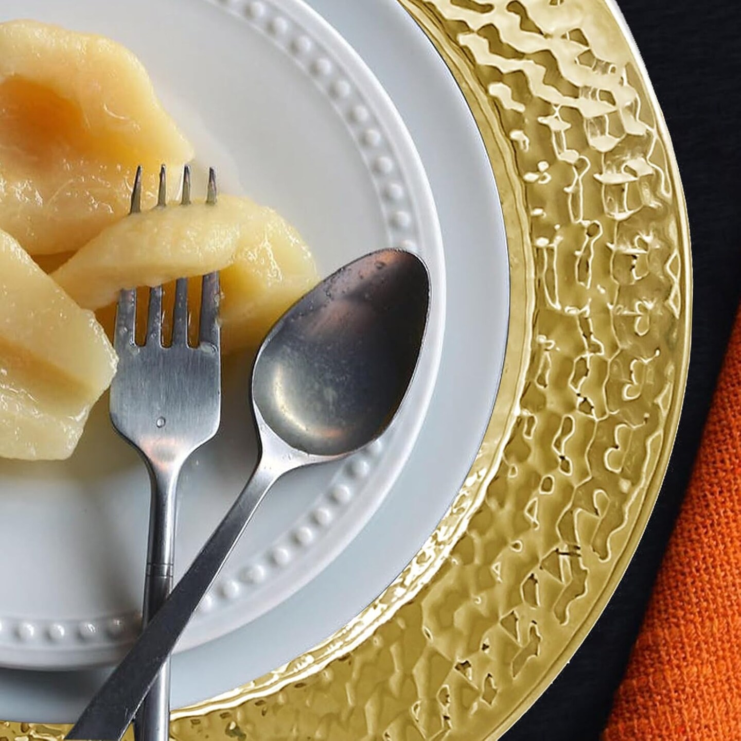 Stainless Steel Hammered Charger Plates, Gold Dinner Plate Chargers Set of 6, Round Server Ware Charger Plate