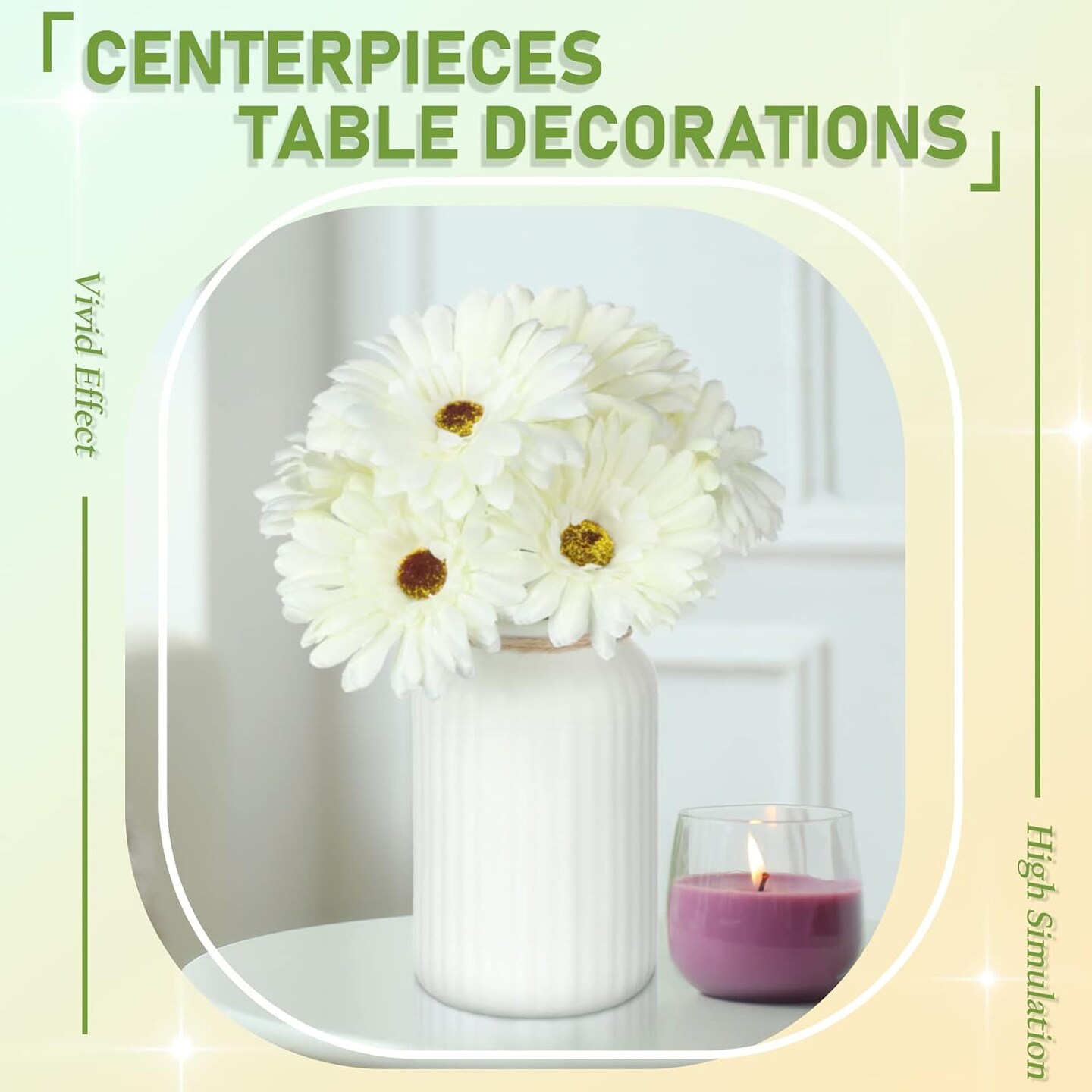 21 Pcs Artificial Gerbera Daisy Faux Gerbera Daisy with Stems Boho White Flowers White Silk Flowers Bouquet Fake Daisies for Garden Wedding Bridal Home Kitchen Party Decor