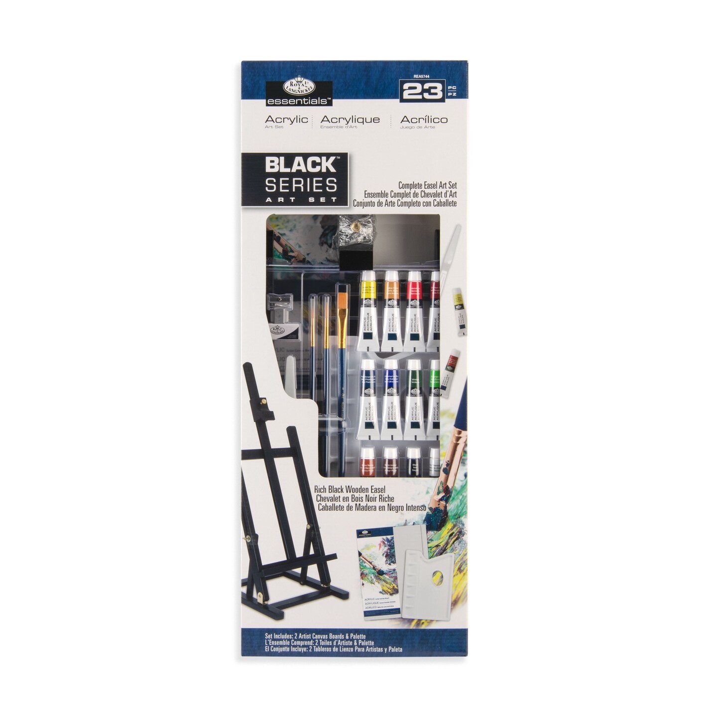 REA5744 | essentials™ 23pc Black Series Acrylic Paint H-Frame Easel Art Set