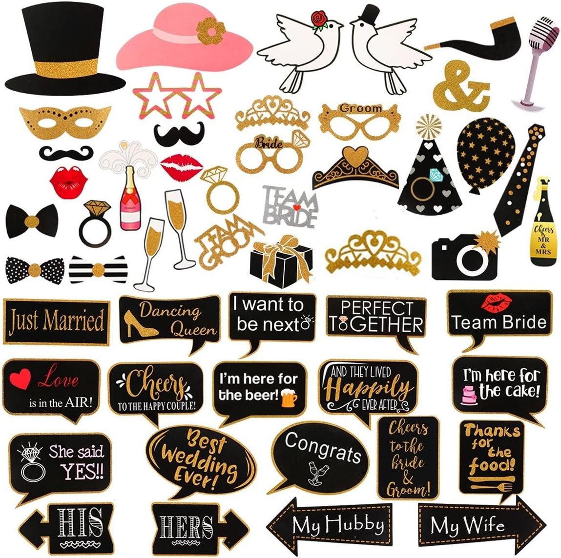 60Pcs Wedding Photo Booth Props, Wedding Props for Photos Bachelorette Props Photo Booth Wedding Booth Photo Props for Wedding Shower Party Decorations