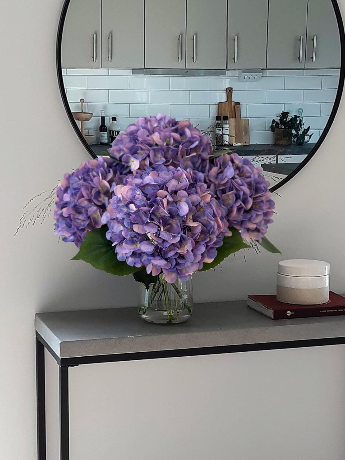 4Pcs Purple Silk Hydrangea Artificial Flower Lifelike Big Blooms 20&#x27;&#x27; Long Stem Faux Hydrangea Flower Bouquets for Home Party Indoor Outdoor Wedding Table Centerpiece Decor