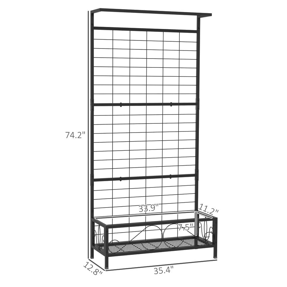 Multi-Tier Tall Metal Flower Plant Stand with Trellis &#x26; Hanging Bar