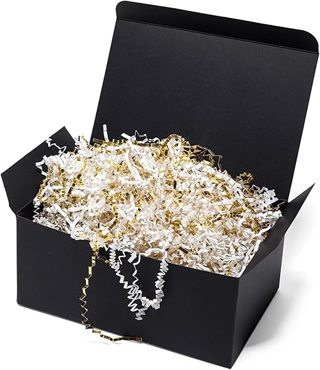 2 LB Crinkle Cut Paper Shred Filler White & Gold Crinkle Shredded Paper for Gift Box - Gift Basket Bag Filler - Grass Cushion Stuffing for Christmas Holiday Packaging Wrapping
