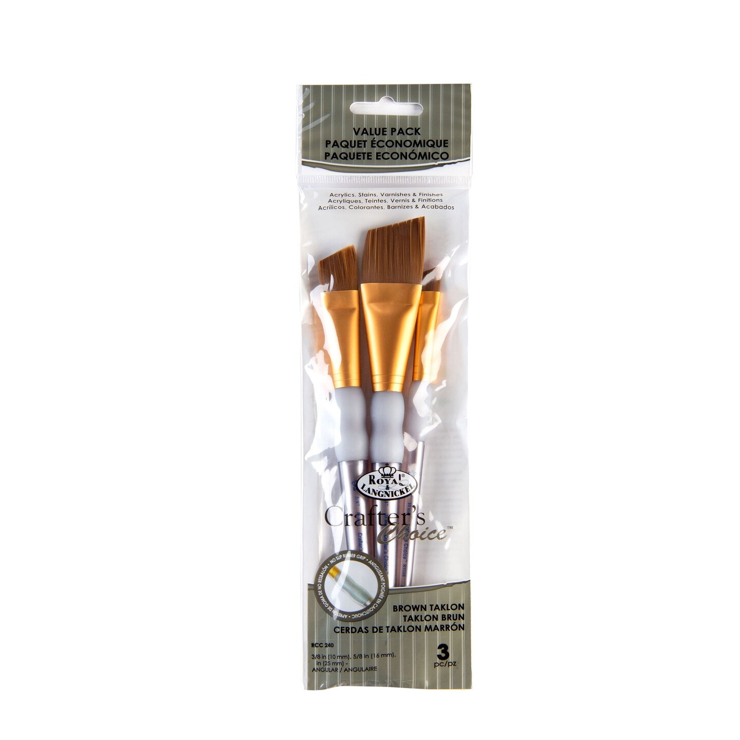 RCC 240 | Crafter's Choice™ 3pc Brown Taklon Angular Brush Set