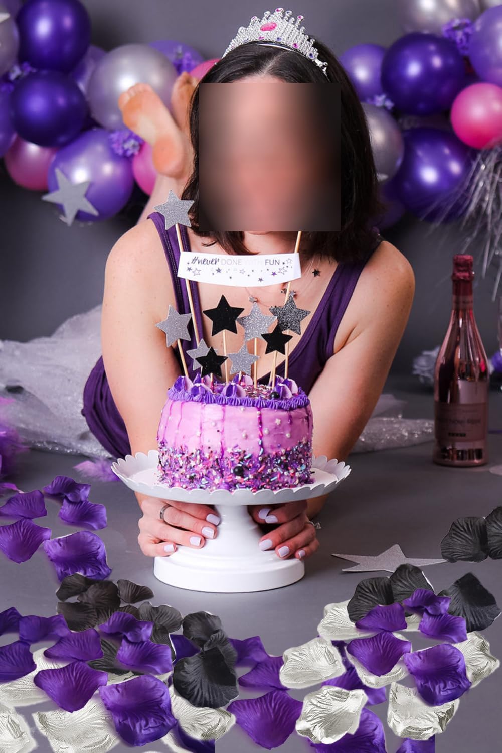 900 PCS Black Dark Purple Silver Artificial Flower Rose Petals Confetti Wednesday Party Table Scatters Girls Women Birthday Wedding