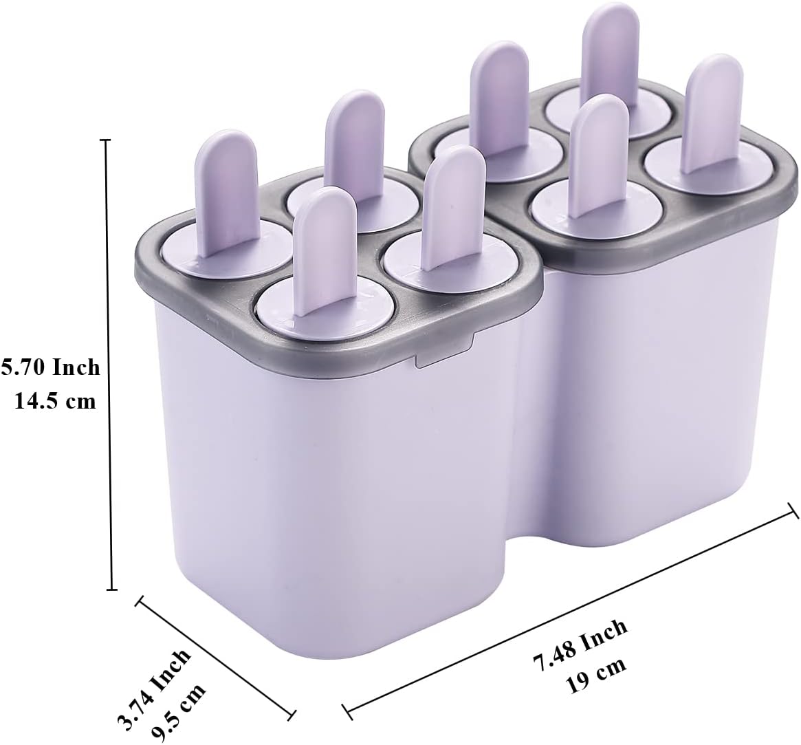 Popsicles Molds, 8 Piece Ice Pop Mold, Reusable Easy Release Ice Cream Mold for kids, Many Shapes Homemade Popsicle Molds, DIY Popsicle Maker, BPA Free (8 Cavities-Purple)