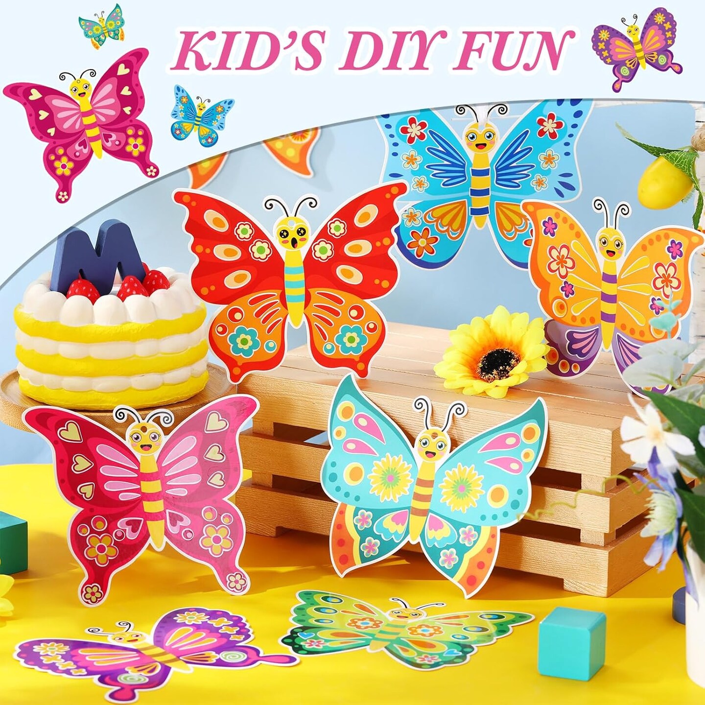 48 Pcs Spring Butterflies Craft Kits for Kids Spring DIY Art Craft Kits Make Your Own Butterfly Paper Craft Set DIY Butterflies Ornament Crafts for Kids Ages 3, 4, 5, 6, 8, 12
