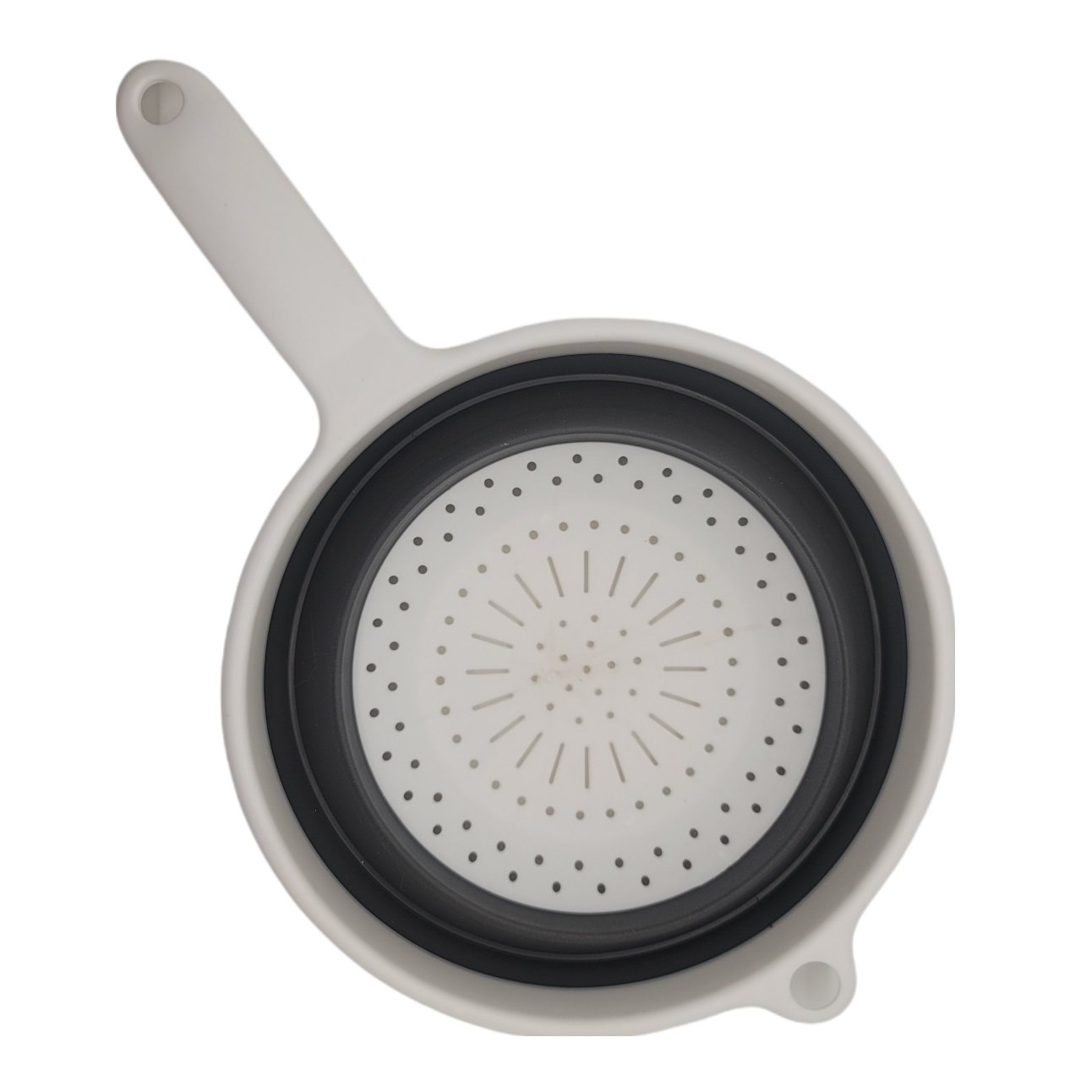 Handy Housewares 8&#x22; Round Space Saving Collapsible Silicone Kitchen Colander Food Strainer with Handle - White