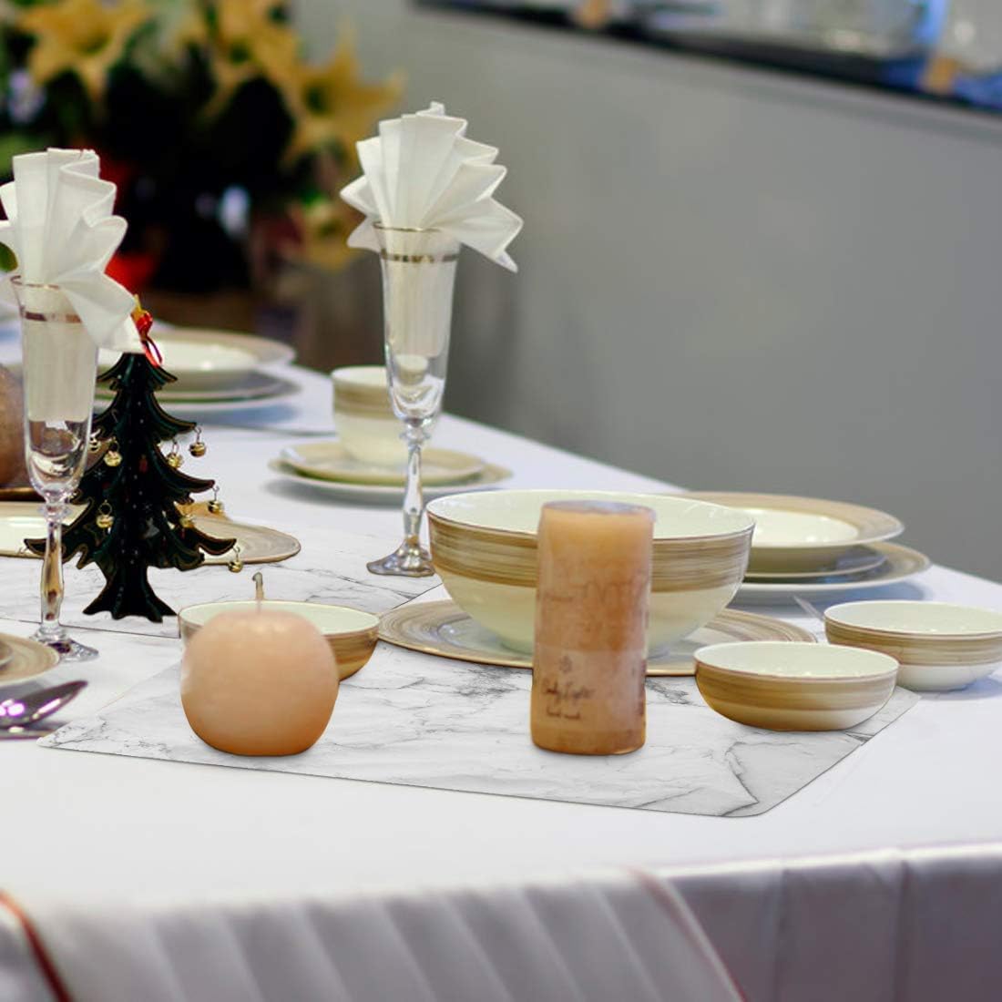 Marble Placemats Washable for Dining Table Set of 6 Thin Environmental Table Mats Wipeable Easy Clean